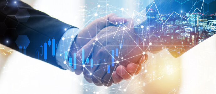business man investor handshake with global network link connection