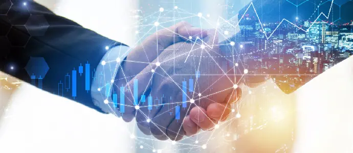 business man investor handshake with global network link connection
